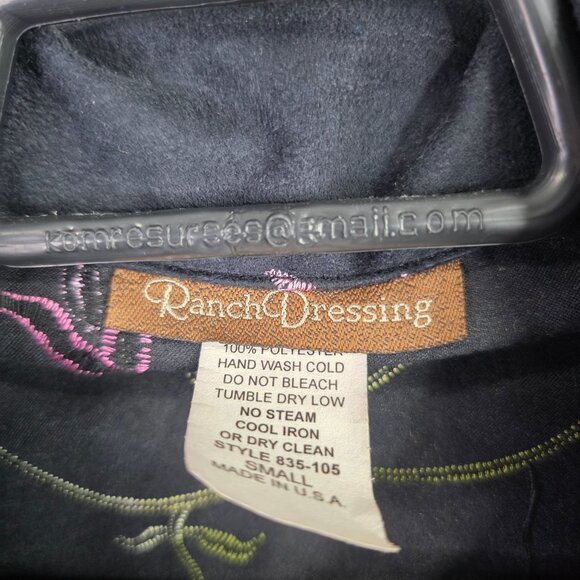 Womens Ranch Dressing Black Floral Embroidered Jacket Fringe Hem Polyester S - Picture 5 of 10